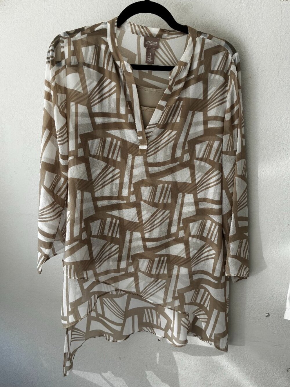 Chico's tan & white blouse with sleeveless tank